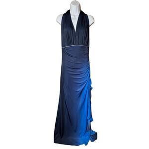 Betsy & Adam Blue Ombré Ruched Halter Gown 14
